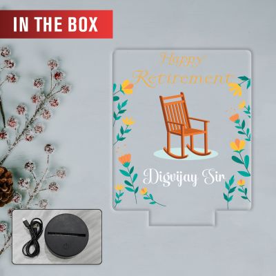 Personalized Happy Retirement LED Night Lamp with Rocking Chair Design, Color Changing Acrylic Light with Black Base Retirement Gift for Grandfather, Dad & Teacher